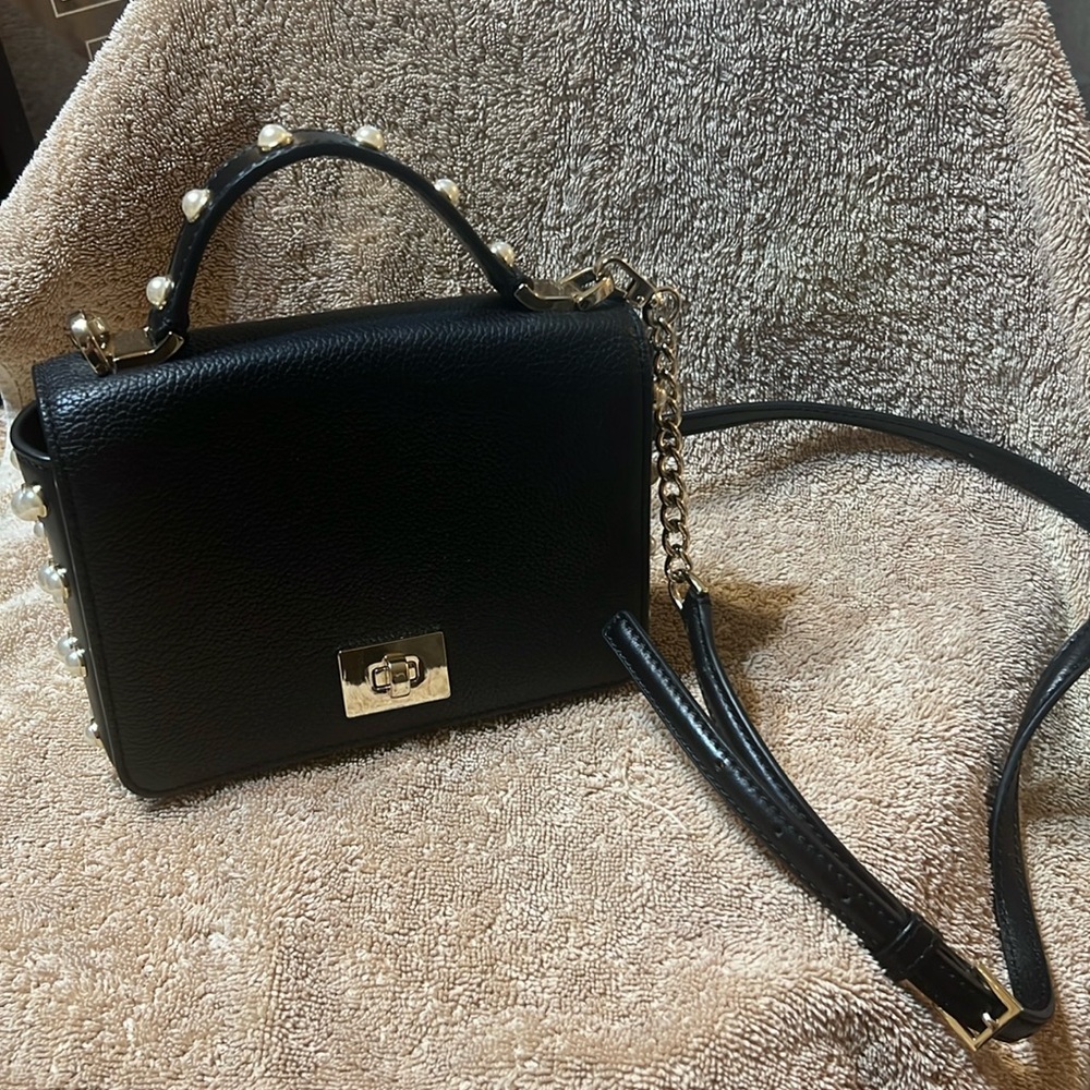 Kate Spade Elegant Black Crossbody Bag with Pearl Accents